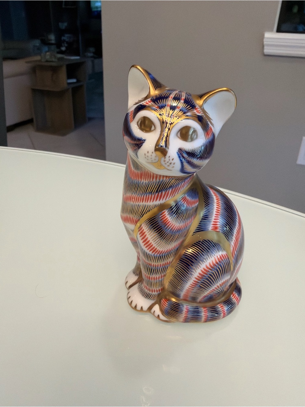 Royal Crown Derby Multicolor Enamel Cat Figurine with Gold Trim